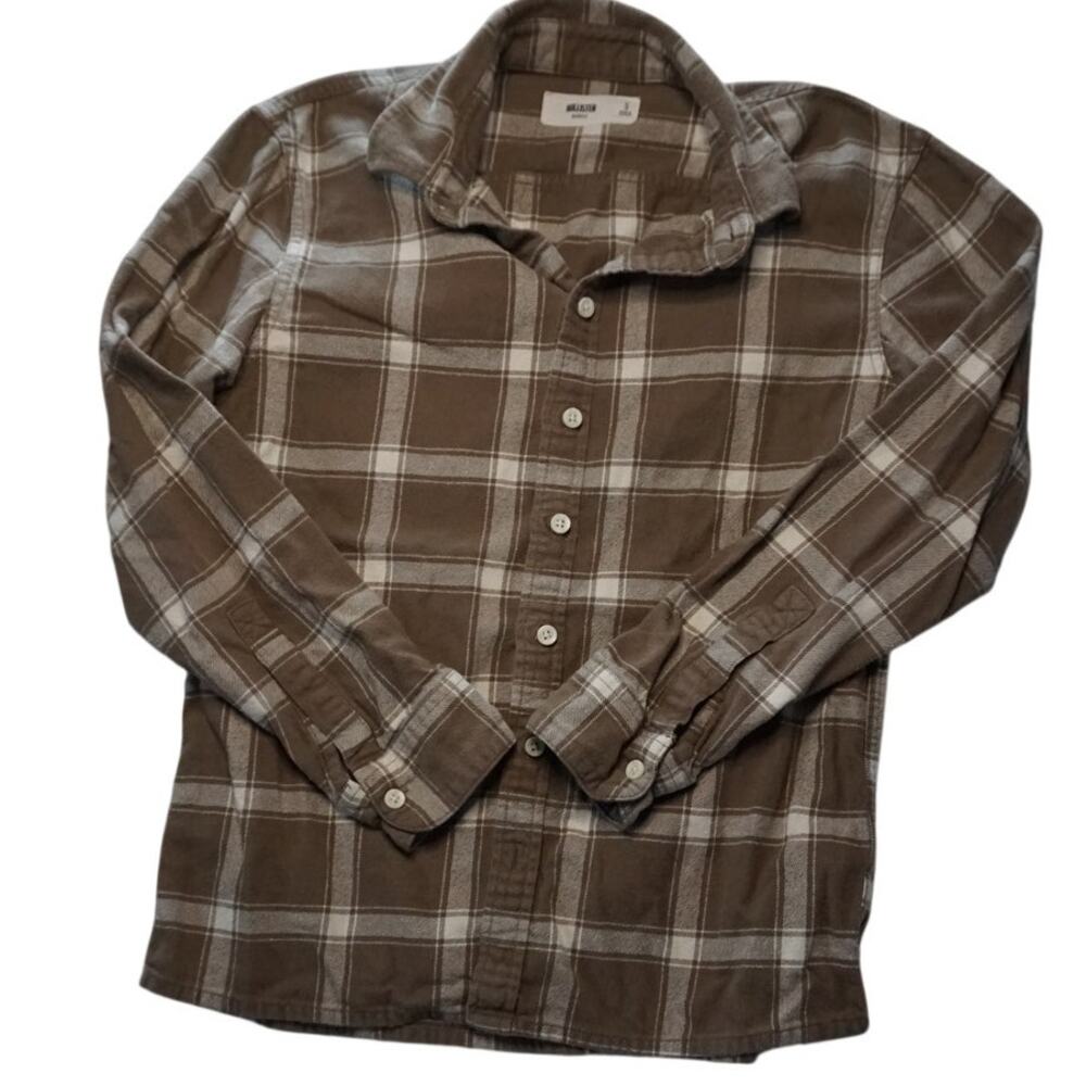 Hollister plaid flannel shirt size S brown long sleeve 100% cotton
